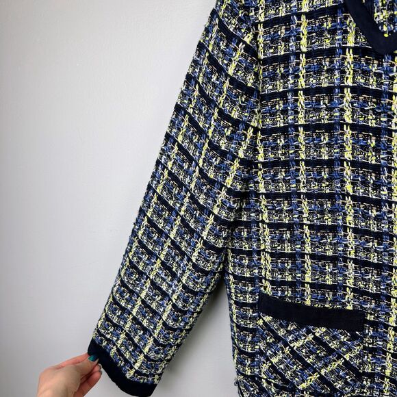 Ann Taylor Tweed Blazer Jacket Blue Green Cream Plaid Zip Front Collared 12 EUC - Picture 6 of 15